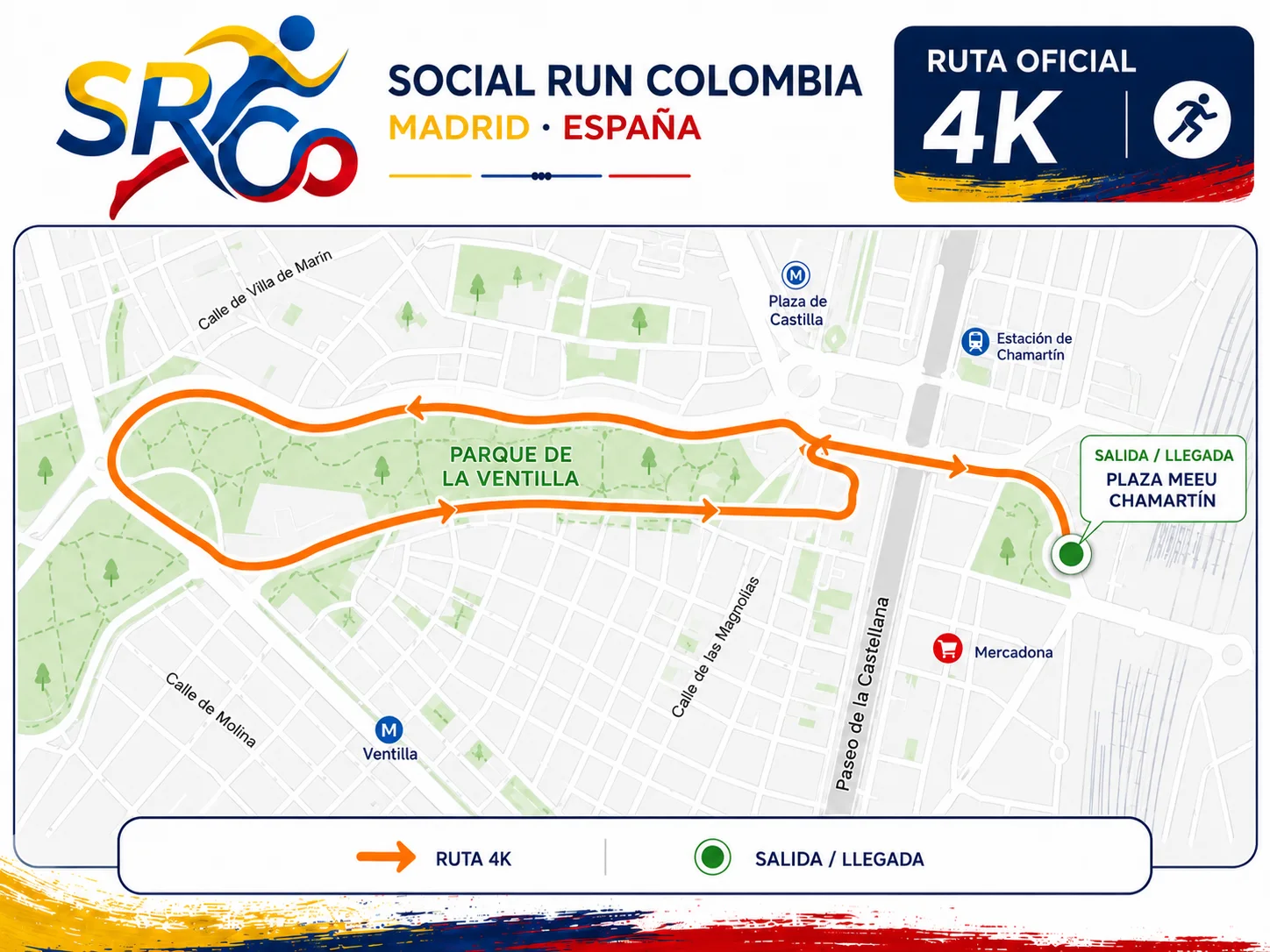 Mapa oficial de la ruta 4K de Social Run Colombia